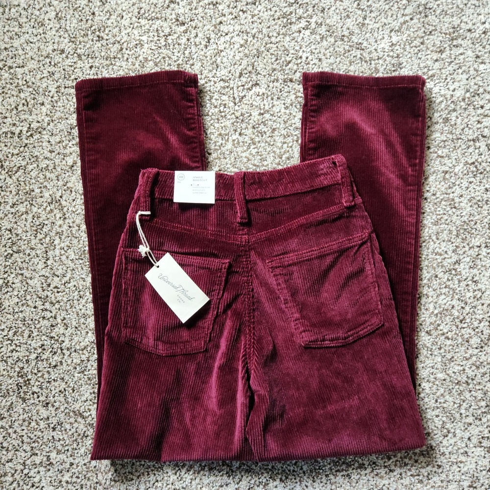 Universal Thread Ankle Bootcut Corduroy Pants size 00 Burgundy Stretch New NWT - Picture 5 of 8